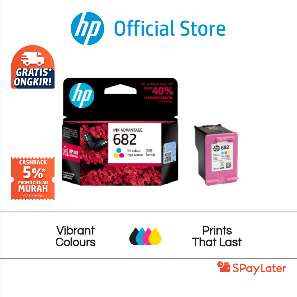 Cicilan Murah SPL - Tinta Printer HP Original 682 Warna Tri Color / Twin Pack / Combo 2 Pack / Cartr