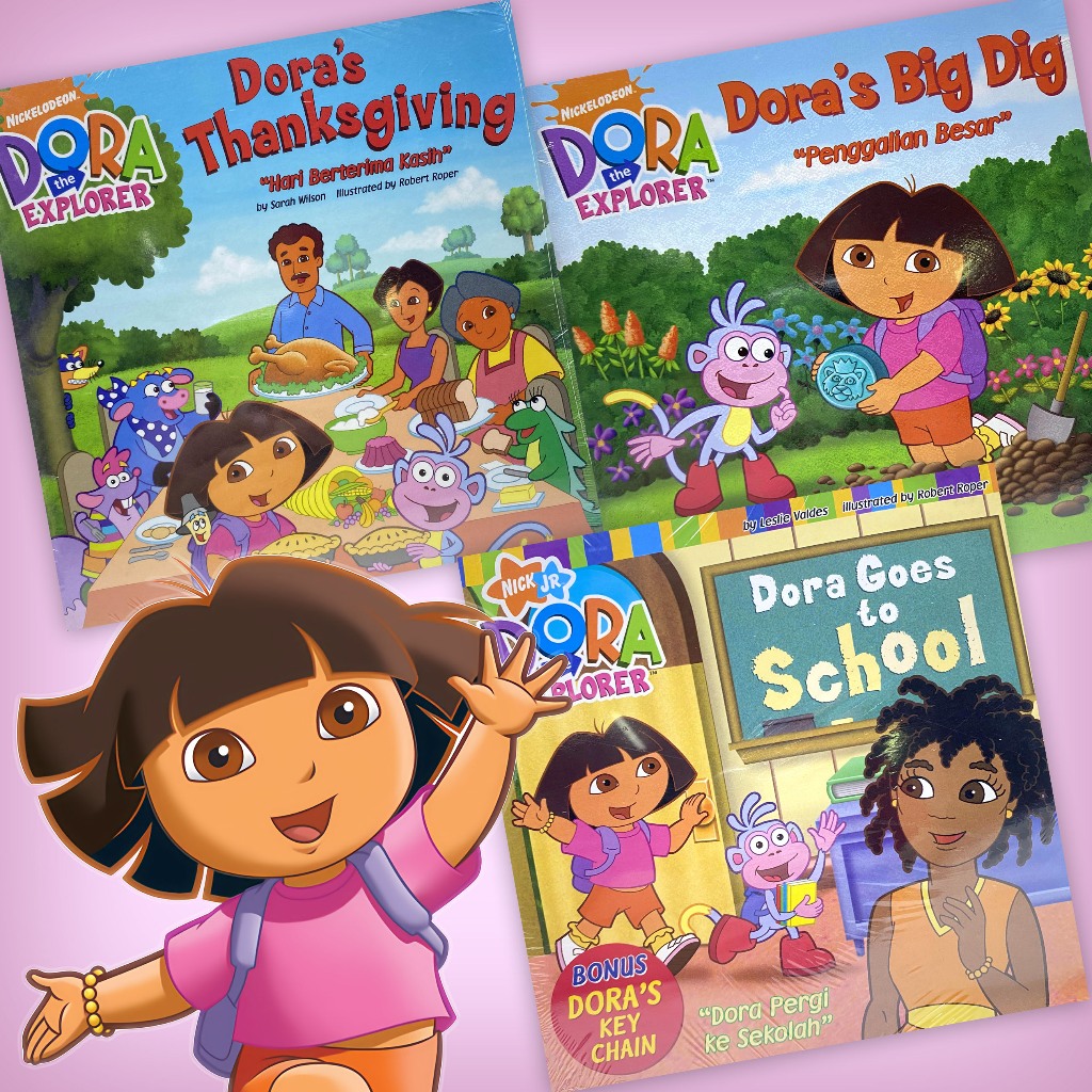 Dora The Explorer Story Book 3 Buah Buku Cerita Berwarna Collection 7 - Dora Goes To School - Dora's
