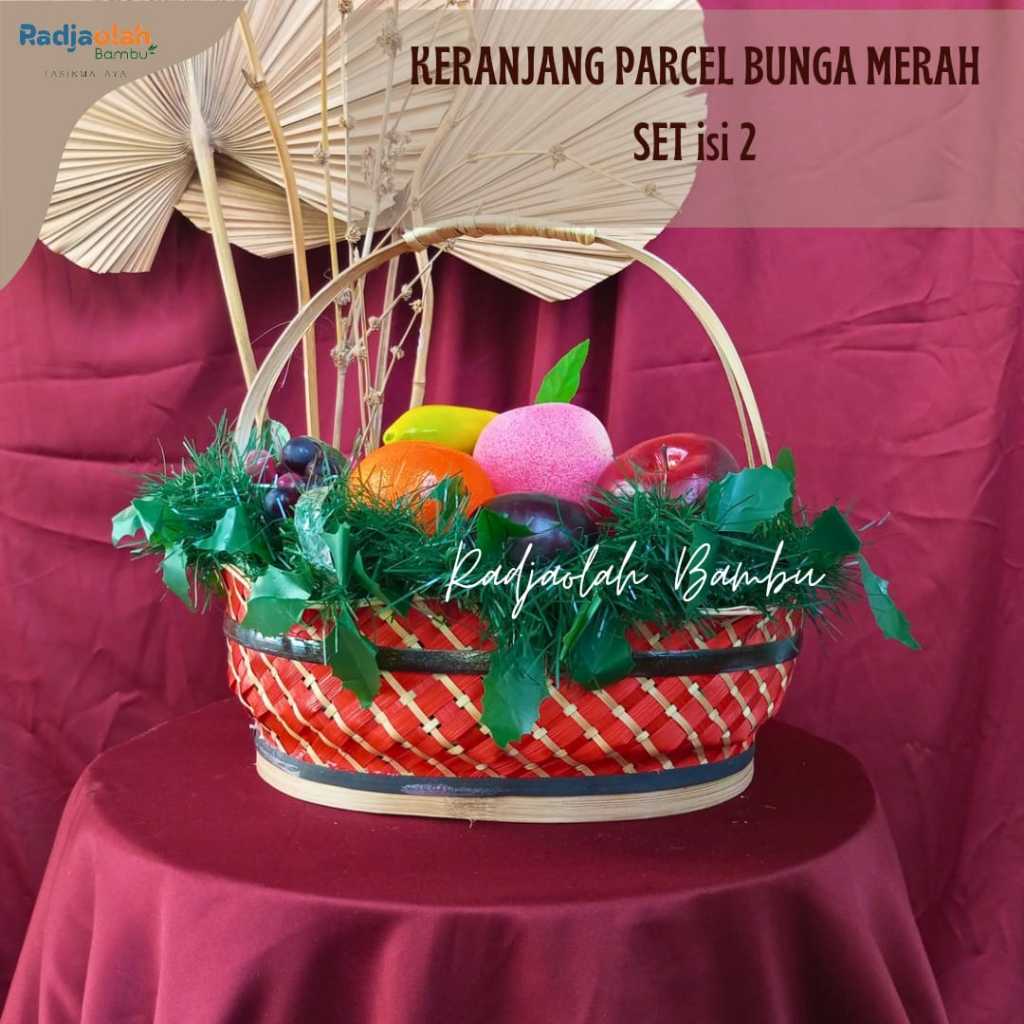 SPECIAL NATAL  Keranjang Parcel Bahan Bambu SET Isi 2 Model Bunga/ Keranjang Buah / Parcel Buah / Pa