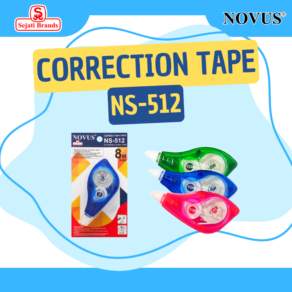 

Novus Tip Ex Kertas/ Correction Tape/ Pita Koreksi NS-512 Panjang 8 Meter