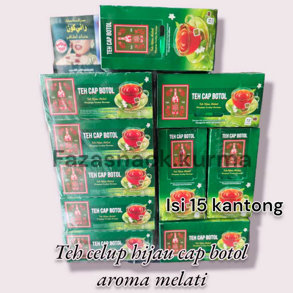 

teh celup hijau aroma melati cap botol teh celup cap botol