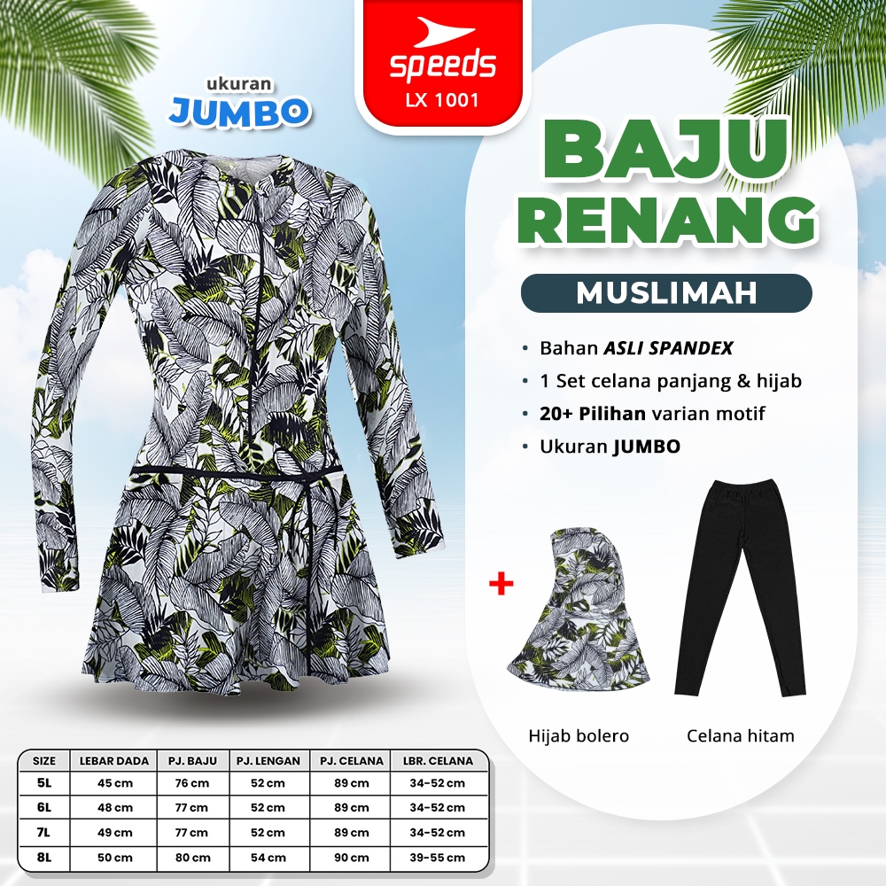 SPEEDS Baju Renang Wanita Muslim Jumbo 5L - 8L Swimming Suit Pakaian Renang Spandex LX 1001