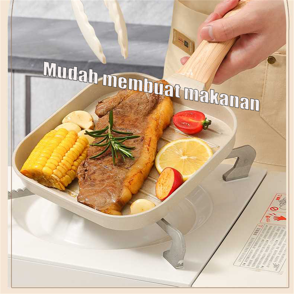 Panci steak datar bergaris batu beras gandum panci anti lengket panci sarapan mini universal