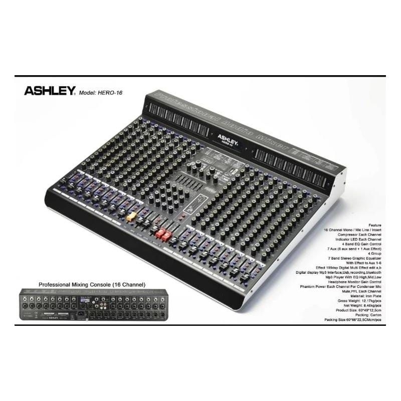 MIXER AUDIO ASHLEY HERO 16/HERO16 16CH USB BLUETOOTH COMPRESSOR NEW ORIGINAL 16 CHANNEL