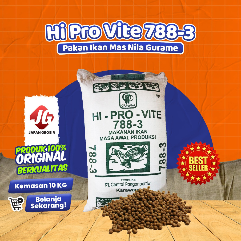 Pakan Ikan 788 Ukuran 3 Mili Pakan Ikan Nila Mas Lele Gurame dikemas 10 Kg