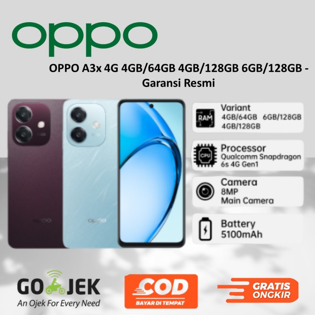 OPPO A3x 4G 4GB/64GB 4GB/128GB 6GB/128GB - Garansi Resmi