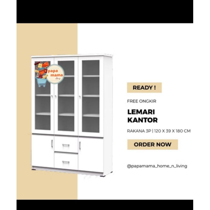 Lemari Buku 3 Pintu - Rak Buku - Lemari Hias Rakana - Medan