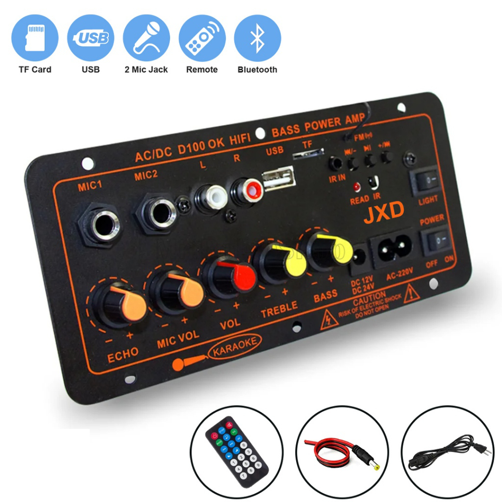 D100 220V 12V 24V Bluetooth Digital 5.0 Papan Amplifier Subwoofer Amplifier Mikrofon Ganda Untuk