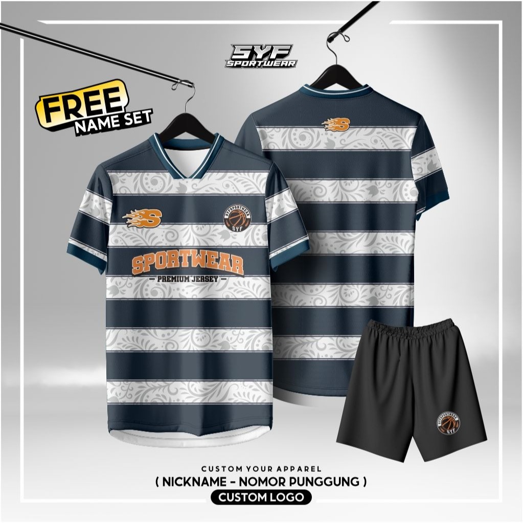 JERSEY FUTSAL - JERSEY BOLA - JERSEY VOLI FLOWER NAVY AND WHITE FREE NAME