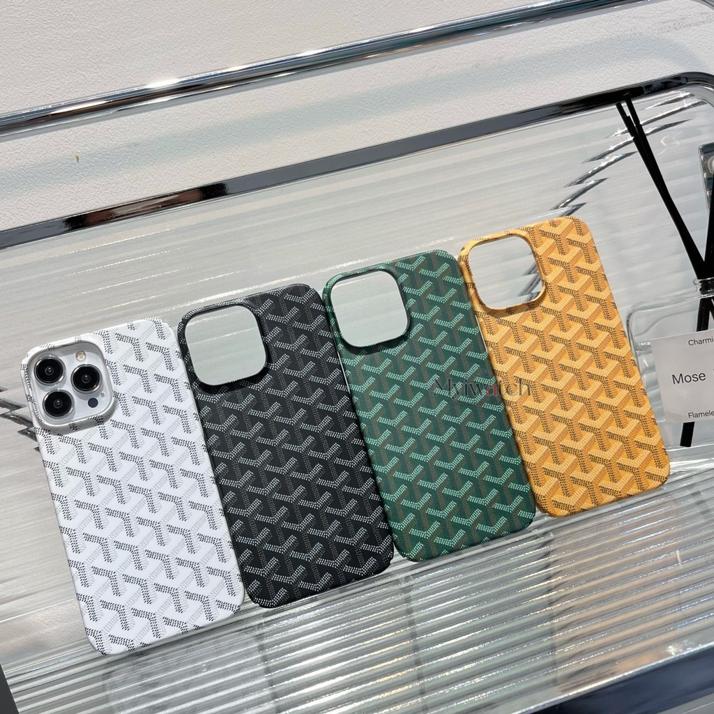 GOYARD Case For iPhone 16 15 14 13 12 11 Pro Max 14 15 Plus Film Case Full Coverage Large Hole Mirro