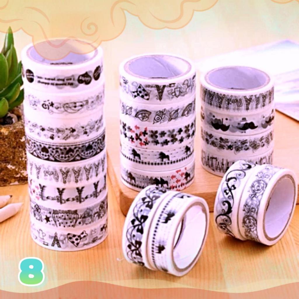 

Solasi Selotip Isolasi Tape Motif Hitam Putih Aestetic