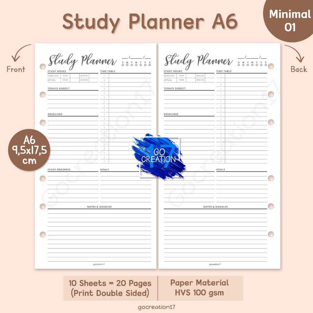 

Buku Planner Refill Kertas Isi Binder Study Plan Rencana Belajar Simple Minimalis A6