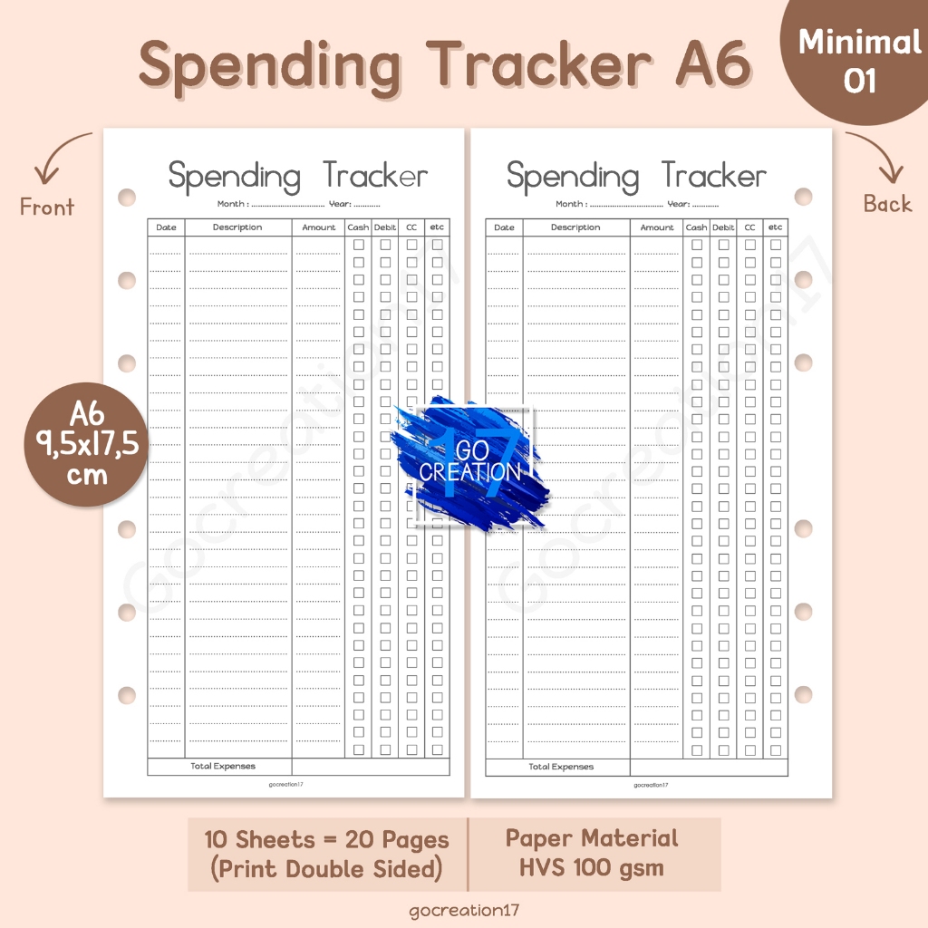 

Buku Planner Refill Kertas Isi Binder Spending Tracker Simple Minimalis A6