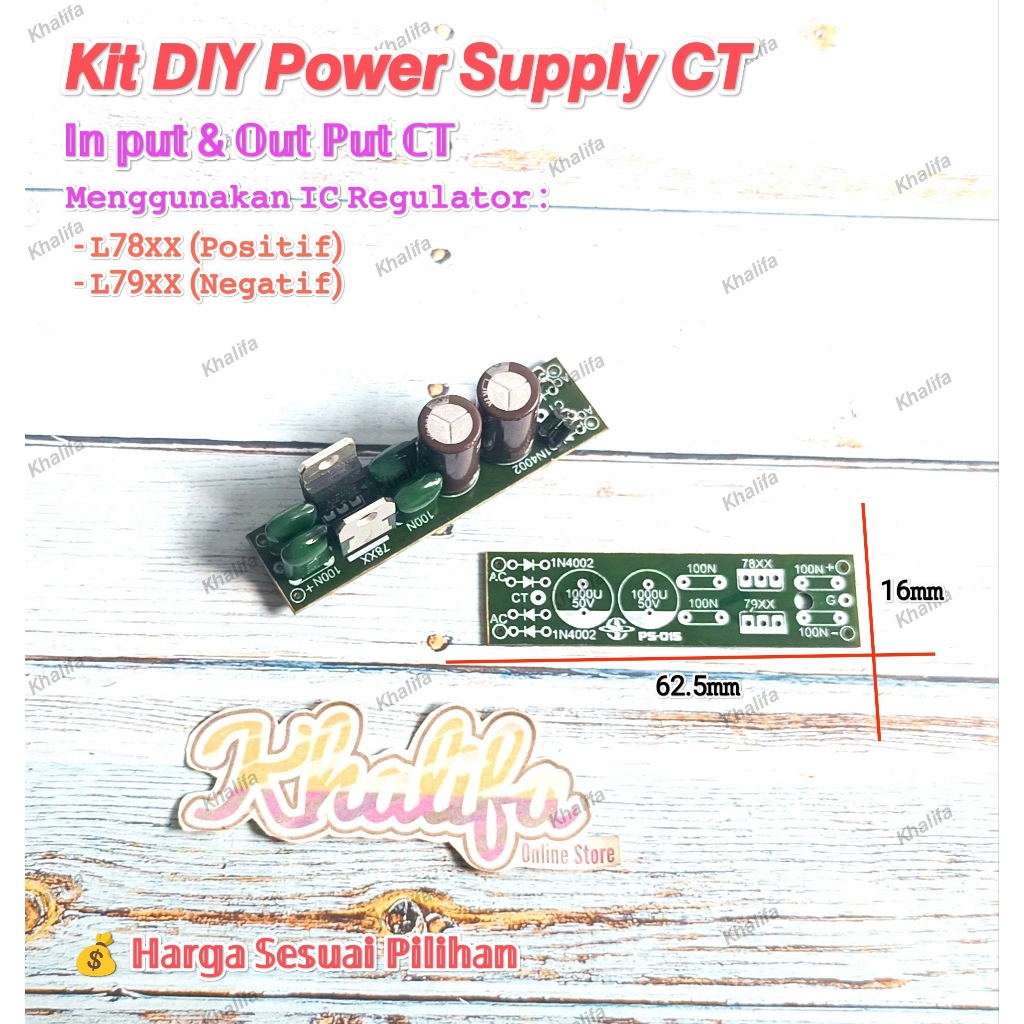 Kit Power Supply Simetris DC 12V atau 15V CT Regulator Regulated Trafo Travo 12 15 Volt V Modul PSU 