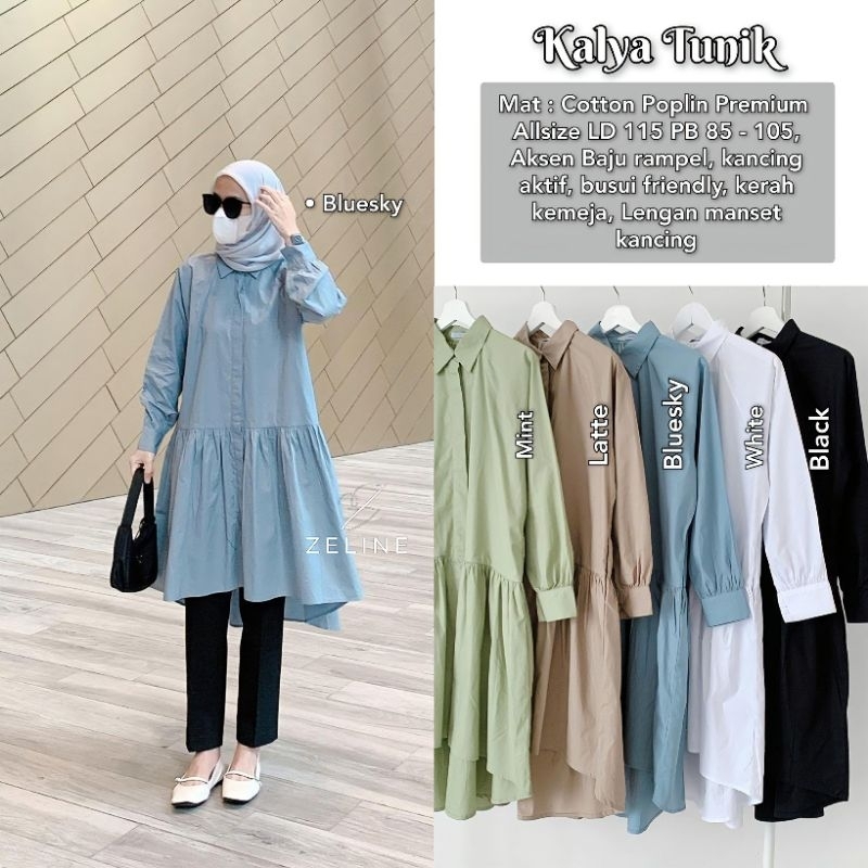 Kalya Tunik Katun Poplin Premium By Zeline-Long Tunik LD 115 Busui-Tunik Cotton Poplin Oversize-Tuni