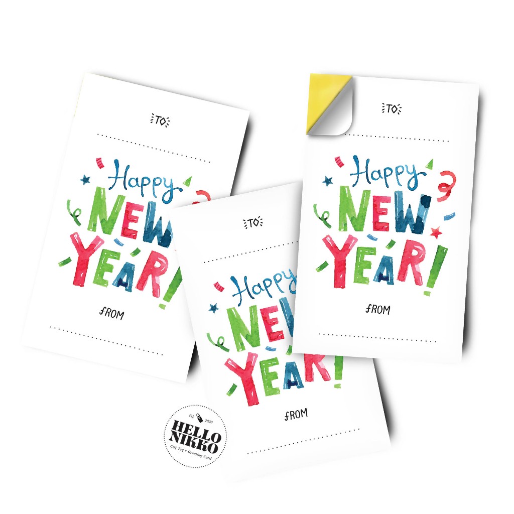 

New year color Sticker label pengiriman - Hang tag kartu ucapan kado hampers parcel box ultah natal christmas