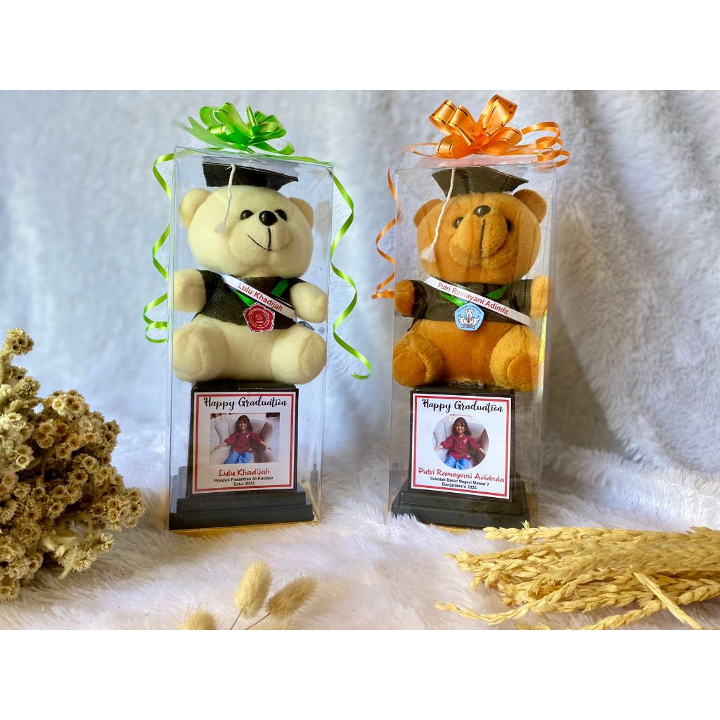 Boneka wisuda untuk hadiah kelulusan sekolah atau universitas + free selempang nama, logo sekolah/ k