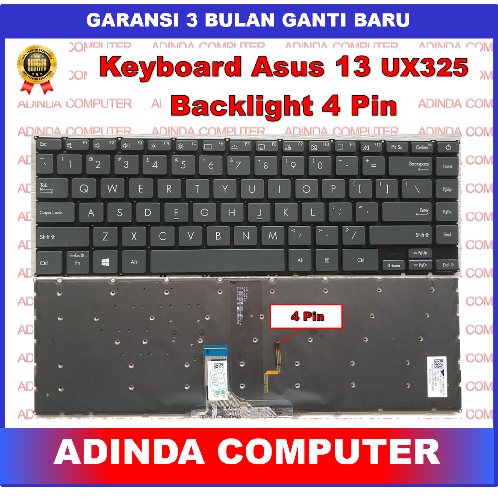Keyboard Asus Zenbook 13 UX325 UM325 UM325SA UM325S UM325U UM325UA UM325UAZ Backlight 4 Pin