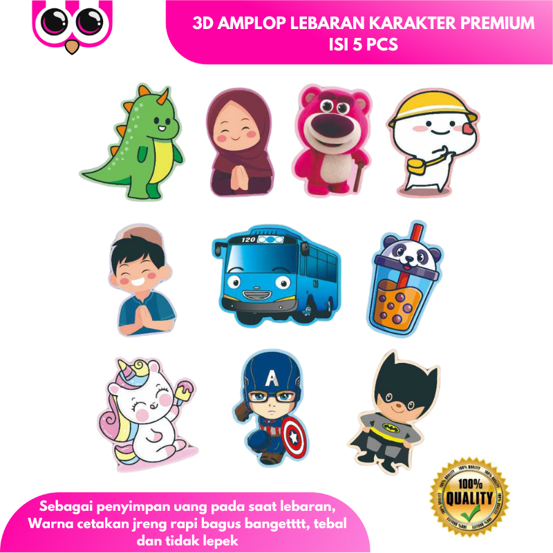 

3D AMPLOP LEBARAN KARAKTER PREMIUM ISI 5 PCS