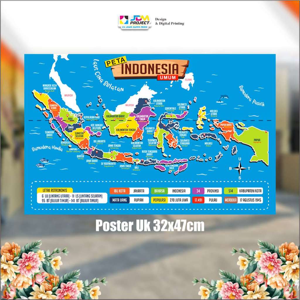 Poster Peta Indonesia / poster belajar peta Indonesia JDM