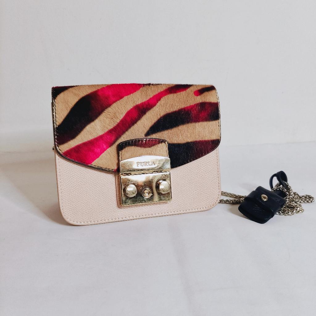 Furla Metropolis Mini Calf Hair Crossbody Shoulder Bag Preloved Original Tas Selempang