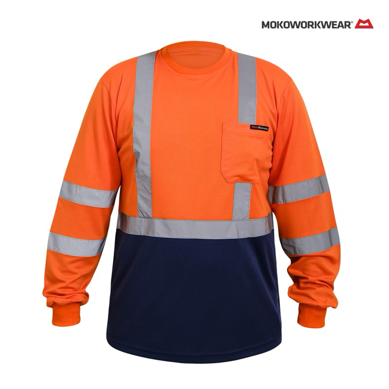 MokoWorkwear - Tshirt Safety Dryfit Orange Navy Kaos Dryfit