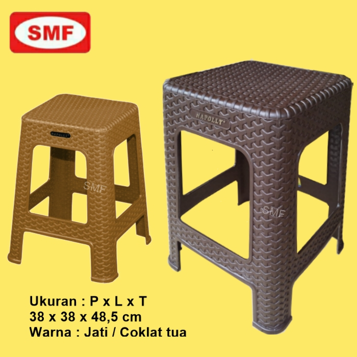 KURSI BAKSO MOTIF ROTAN - KURSI PLASTIK NAPOLLY - WARNA COKLAT TUA / JATI