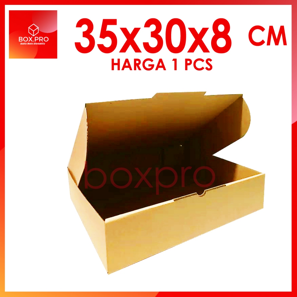 

Kardus Dus uk 35x30x8 cm (ECER) Die Cut Box Kotak Packing Aksesoris Baju Makanan Pizza Hijab Kue