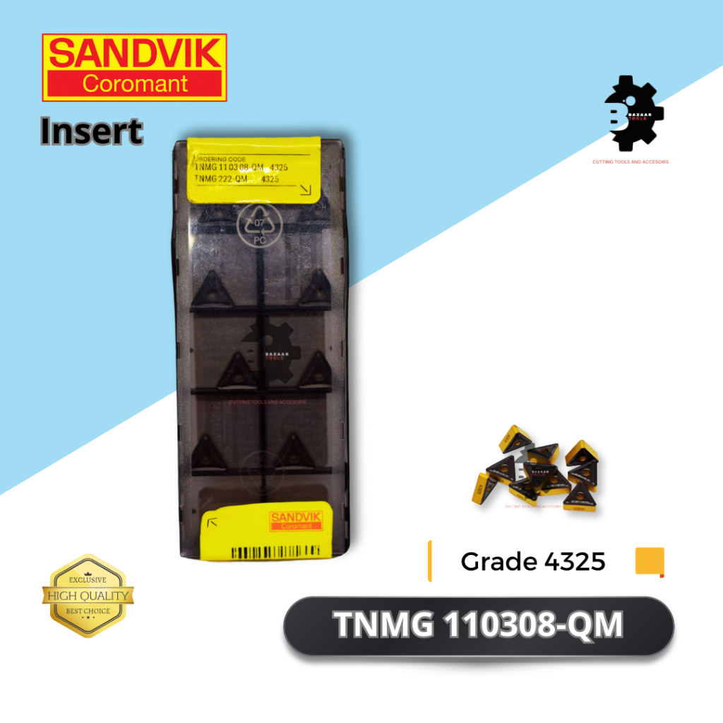 INSERT TNMG 110308-QM Grade 4325 - Merk SANDVIK - Insert Pahat Bubut - Pisau Pahat - Baru - Original