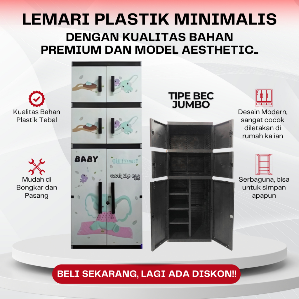 LEMARI PLASTIK GANTUNG MR PLAST MIAMI ORLANDO BEC JUMBO / ALMARI ANAK PLASTIK / LEMARI BAJU PLASTIK