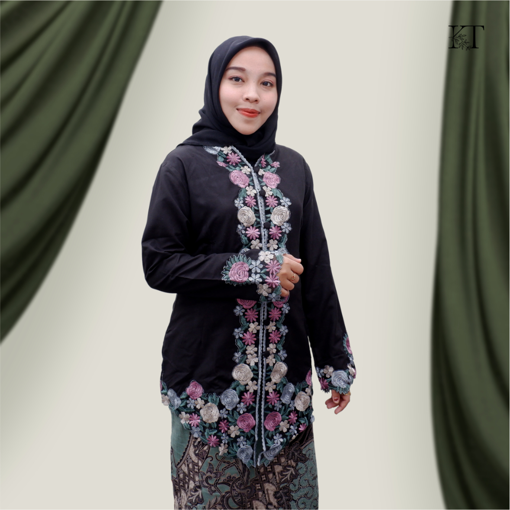 Kebaya Encim Pakaian Tradisional Kebaya Modern Atasan Tradisional Bordir Bunga Tangan Panjang - Hita