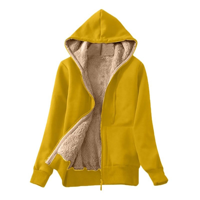 hoodie zipper bulu tebal Dan Hangat,Jaket Sherpa Hoodie Musim Dingin Ukuran Jumbo,Sweater Hoodie She