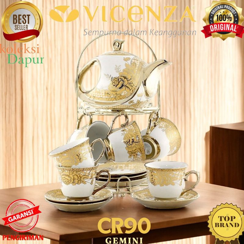 Set Cangkir dan Teko Vicenza Perlengkapan minum teh tipe CR90 Motif GEMINI Dengan dominasi warna kee