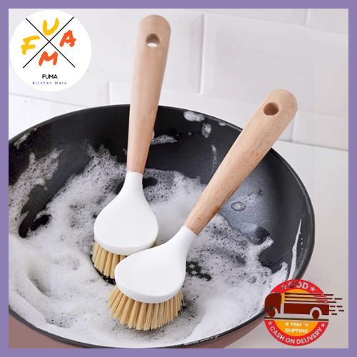 Sikat Dapur Cuci Piring Aesthetic Sikat Serbaguna Gagang Kayu Korean / Sikat Pembersih Kayu Panci