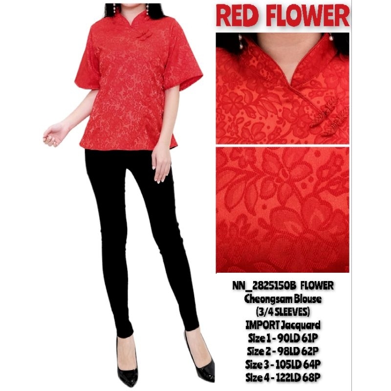 Atasan blus wanita cheongsam merah motif jacquard import imlek (6 MODEL)