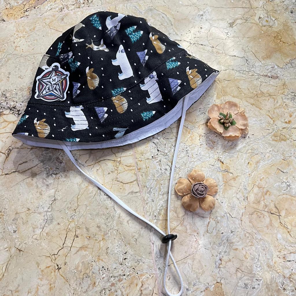 Topi bucket anak tali / Topi anak cowok cewek topi korea topi kanvas motif size M