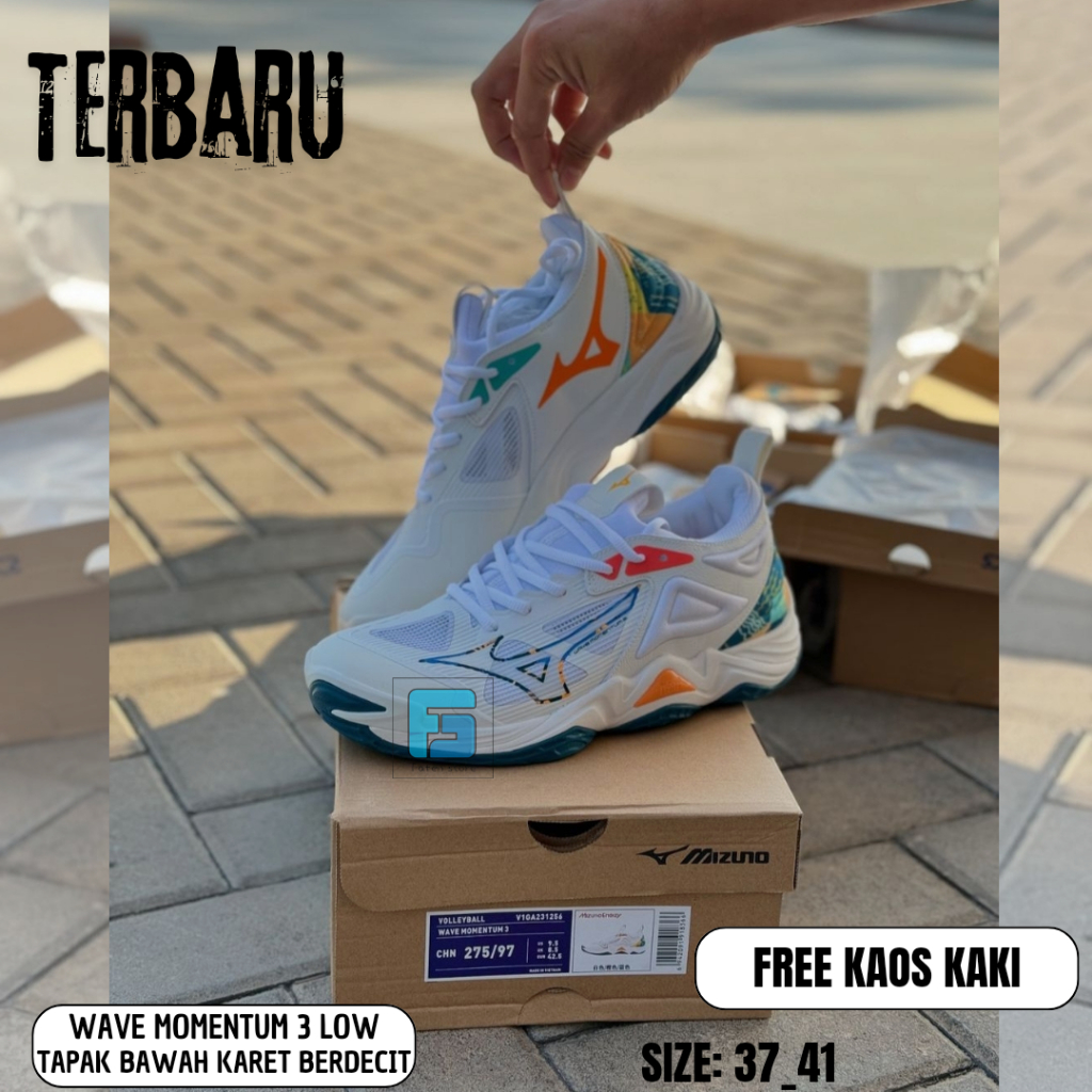 sepatu voli wanita terbaru sepatu volley cewek mizuno wave momentum 3 low grade ori free kaos kaki