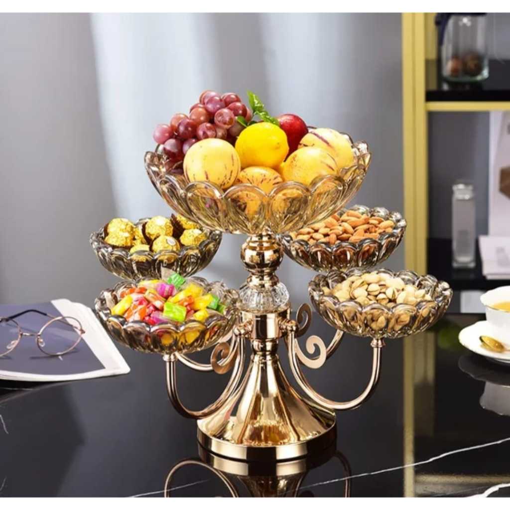 

Ornamental Fruit Plate/Piring saji hidangan buah kue crystal plastik bisa putar/Fruit Candy Food Bowl at Table/mangkuk putar makanan/tempat permen