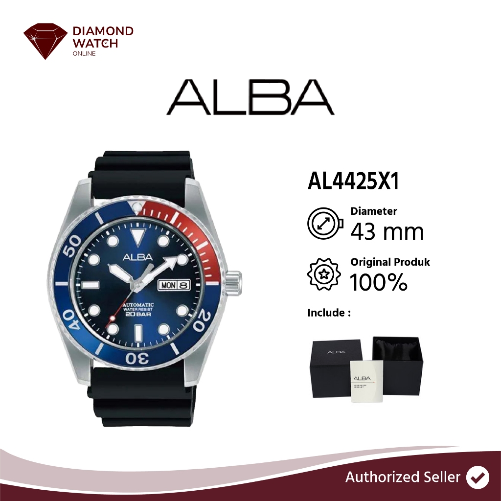 Alba Automatic Men 43mm Blue Dial Black Silicone Strap AL4425X1