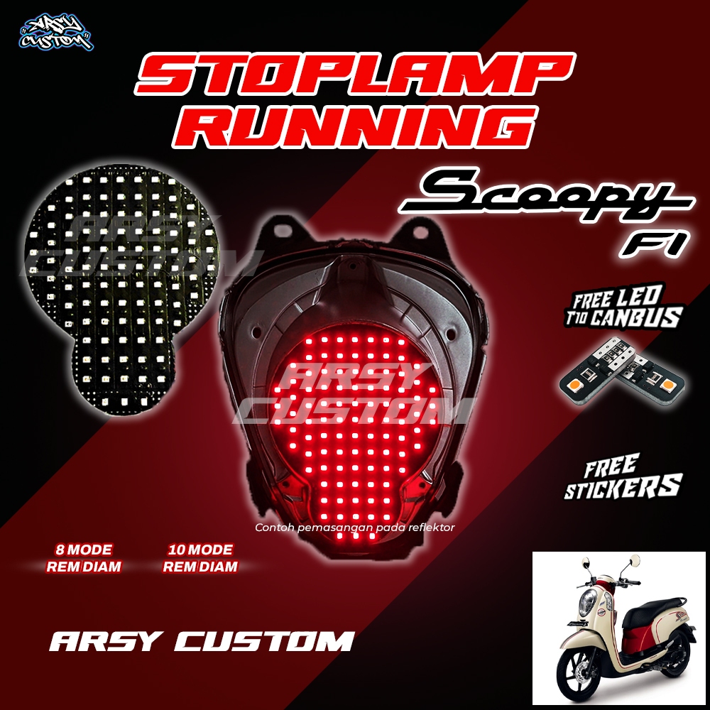 Lampu Rem LED Scoopy FI 8 10 Mode Running Otomatis Manual Lampu Belakang Variasi