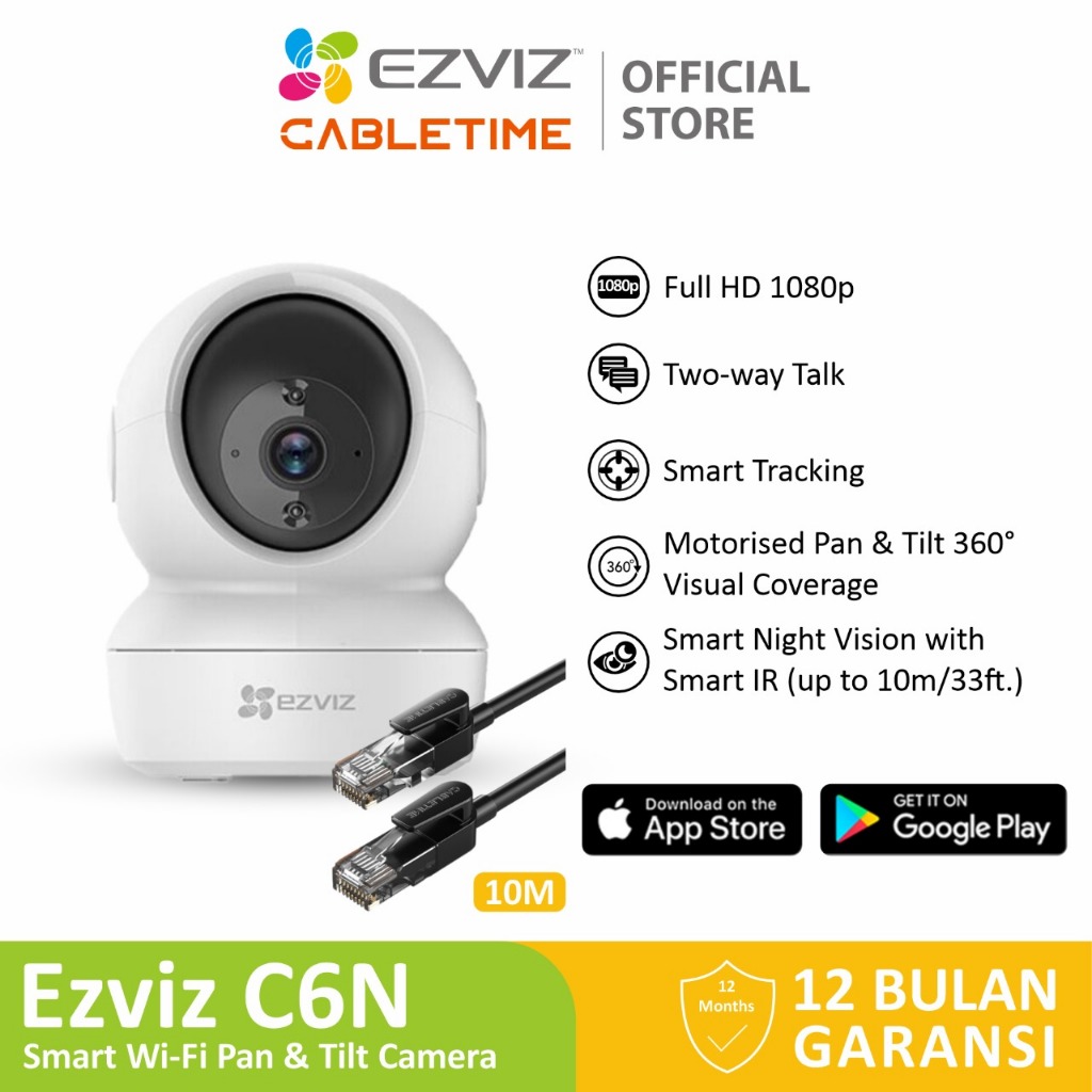 Ezviz C6N 2MP CCTV Indoor Wifi Bundling Cabletime CN60 Lan Cable Cat 6 UTP