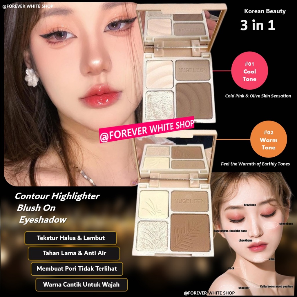 3 in 1 Eyeshadow Highlighter Blush On Contour Hidung dan Wajah Muge Leen 4 Color FWS / Eyeshadow Len