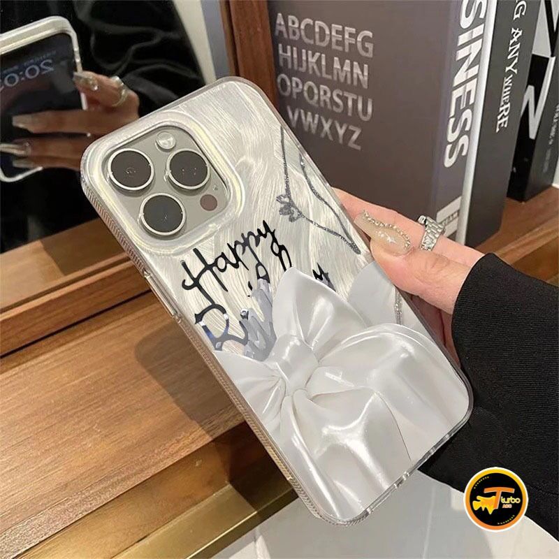 SS965 White Coquete Happy Silver Feather Case Hardcase Casing Hp Compatible For OPPO A74 A78 A9 A5 A