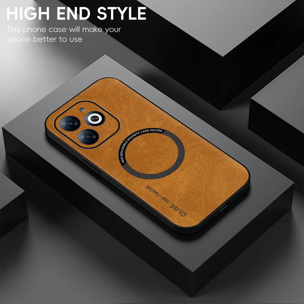 Casing Infinix Hot 40i Leather Magnetic Support Wireless Charging