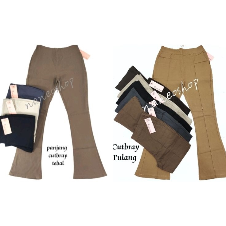 Celana panjang wanita Cutbray Stretch tebal Simple Me