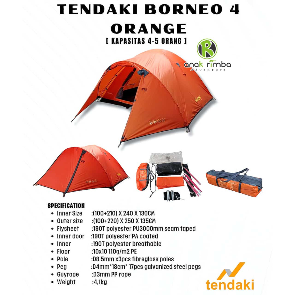 BORNEO 4 TENDAKI TENDA DOME KAPASITAS 4 ORANG
