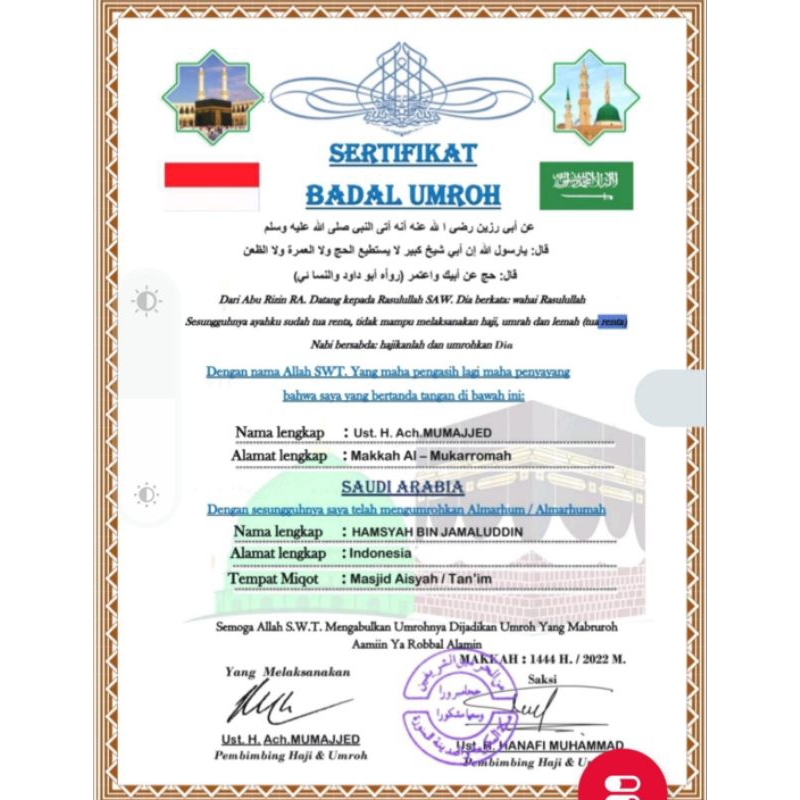 

sertivikat badal umroh kertas tebal ukuran A4