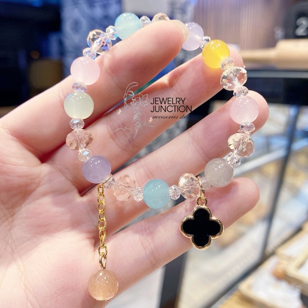 GELANG WARNA WARNI GIOK/ GELANG WANITA DAUN SEMANGGI/ GELANG CLOVER HITAM/ GELANG BULAT BULAT GIOK