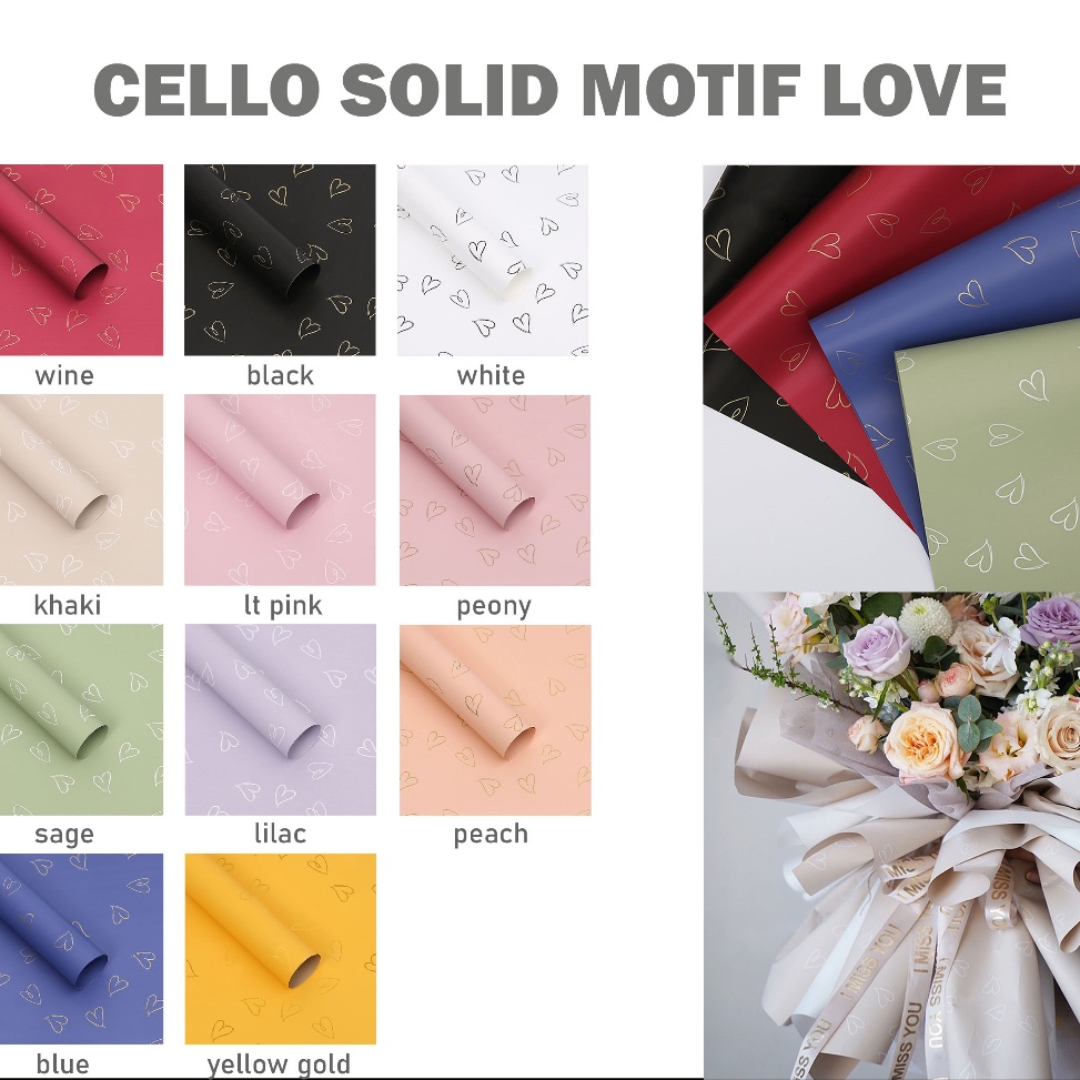 

pack kes buket cellophane solid motif love flower wrapping 2 lembar