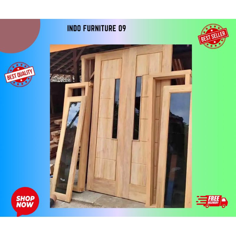 daun pintu kuputarung 1set pintu+ kusen kayu jati pintu utama